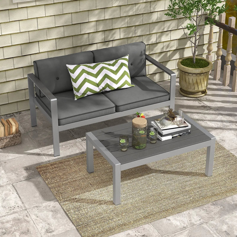 Contemporary 2-Person Sofa Chair with WPC Armrests for Balcony Backyard Porch by DirectDeals