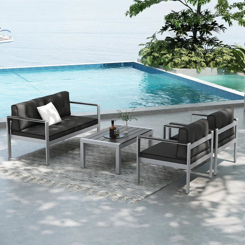 Contemporary 2-Person Sofa Chair with WPC Armrests for Balcony Backyard Porch by DirectDeals