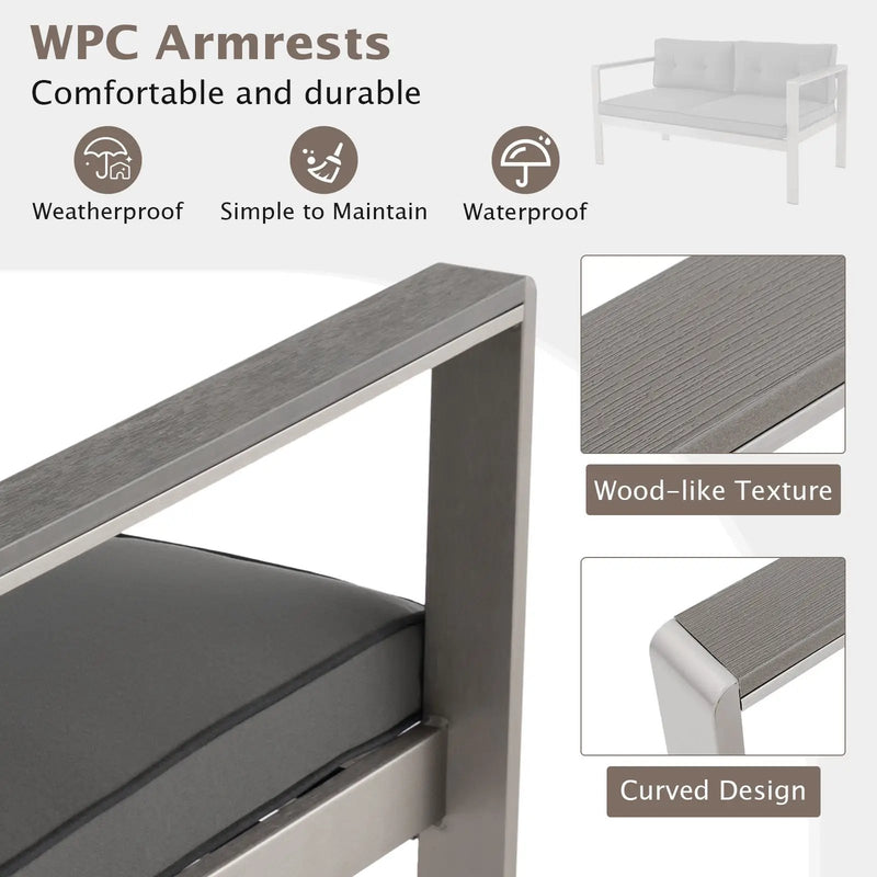 Contemporary 2-Person Sofa Chair with WPC Armrests for Balcony Backyard Porch by DirectDeals
