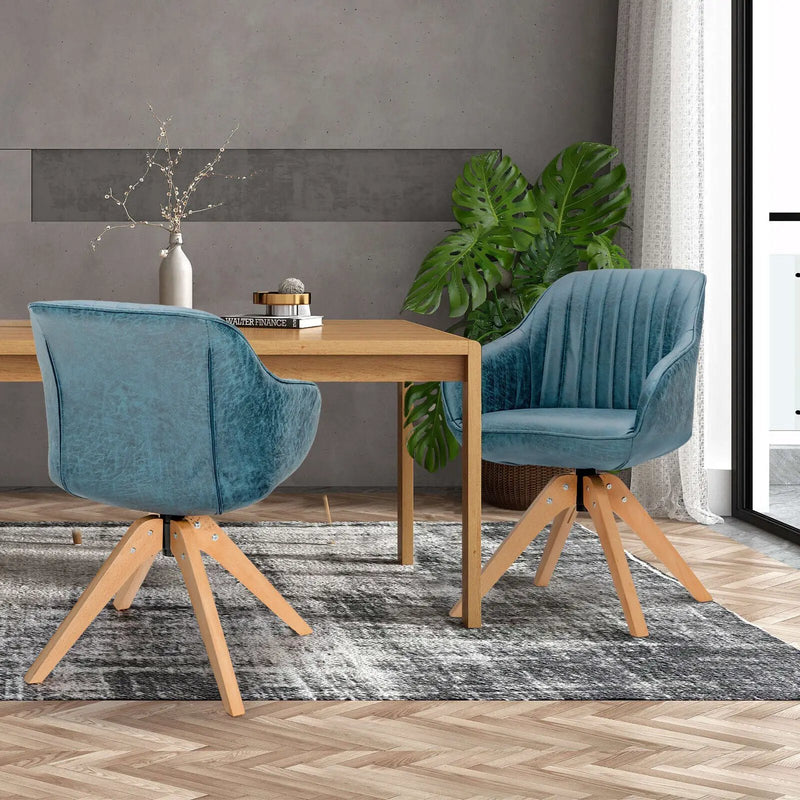 Modern Leathaire Set of 2 Swivel Accent Chair with Beech Wood Legs by DirectDeals