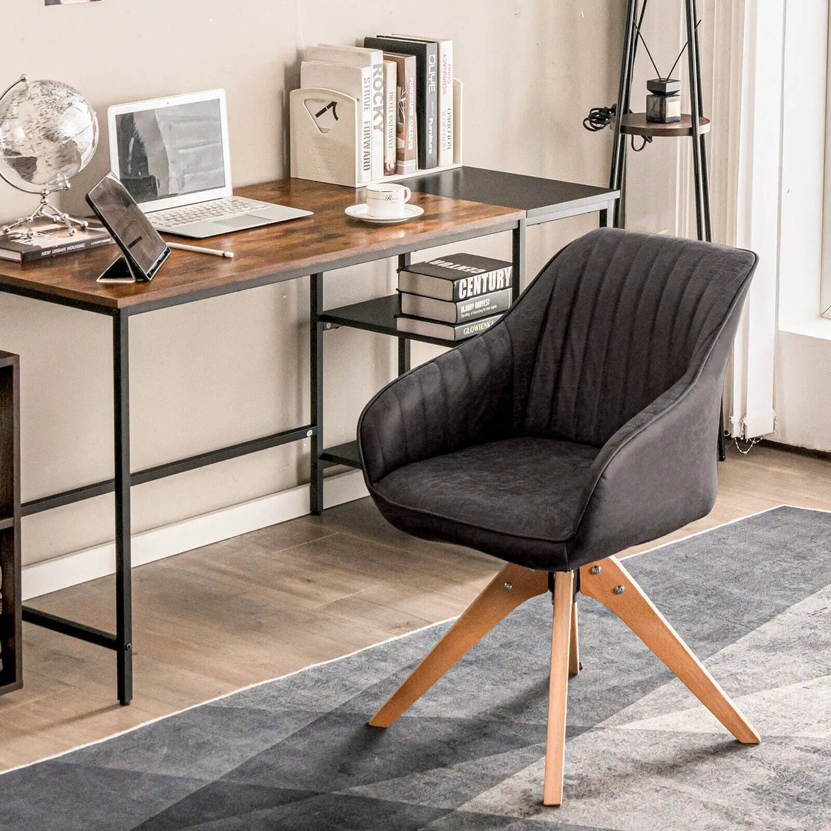 Modern Leathaire Set of 2 Swivel Accent Chair with Beech Wood Legs by DirectDeals
