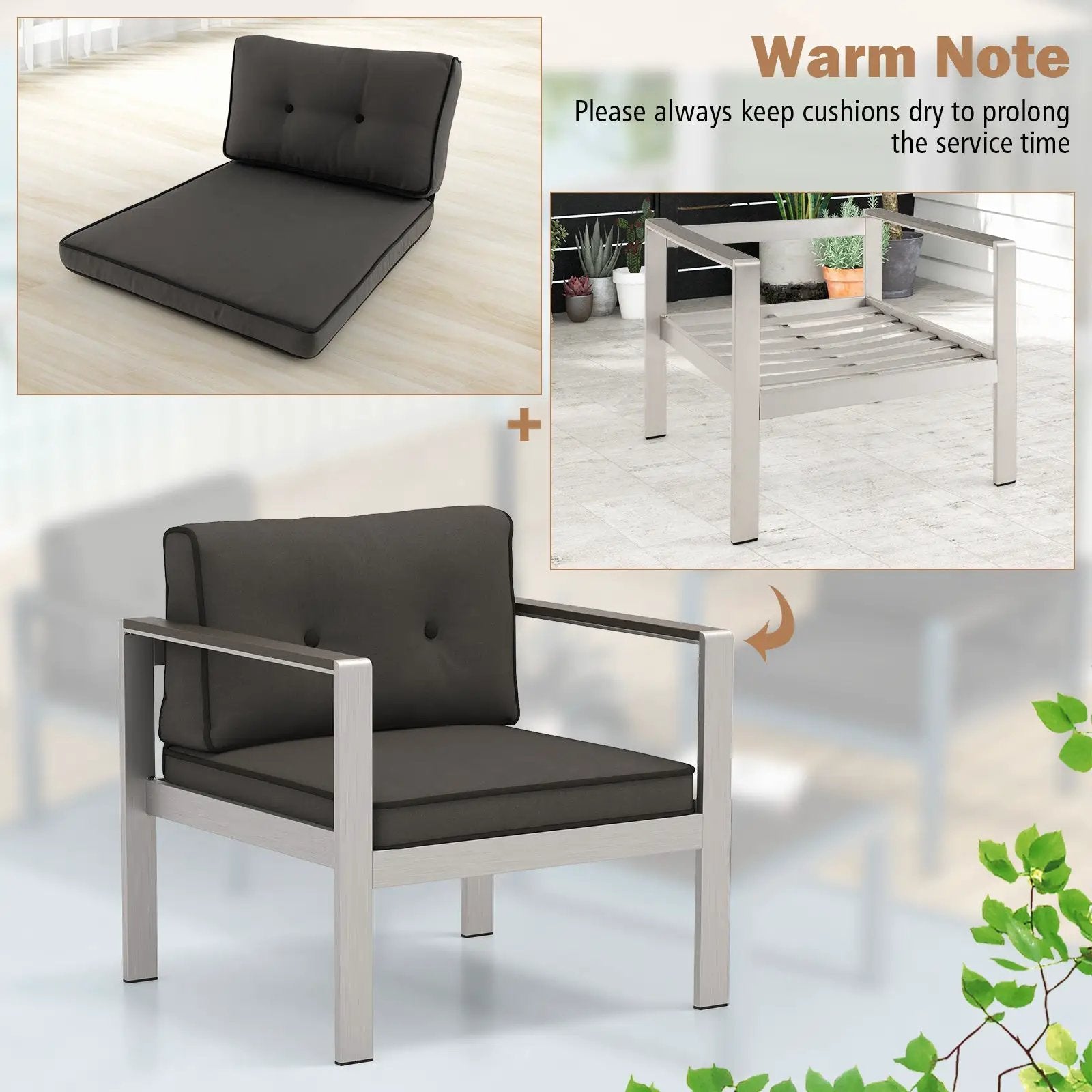 Contemporary Sofa Chair with WPC Armrests and Back Cushions-Gray by DirectDeals