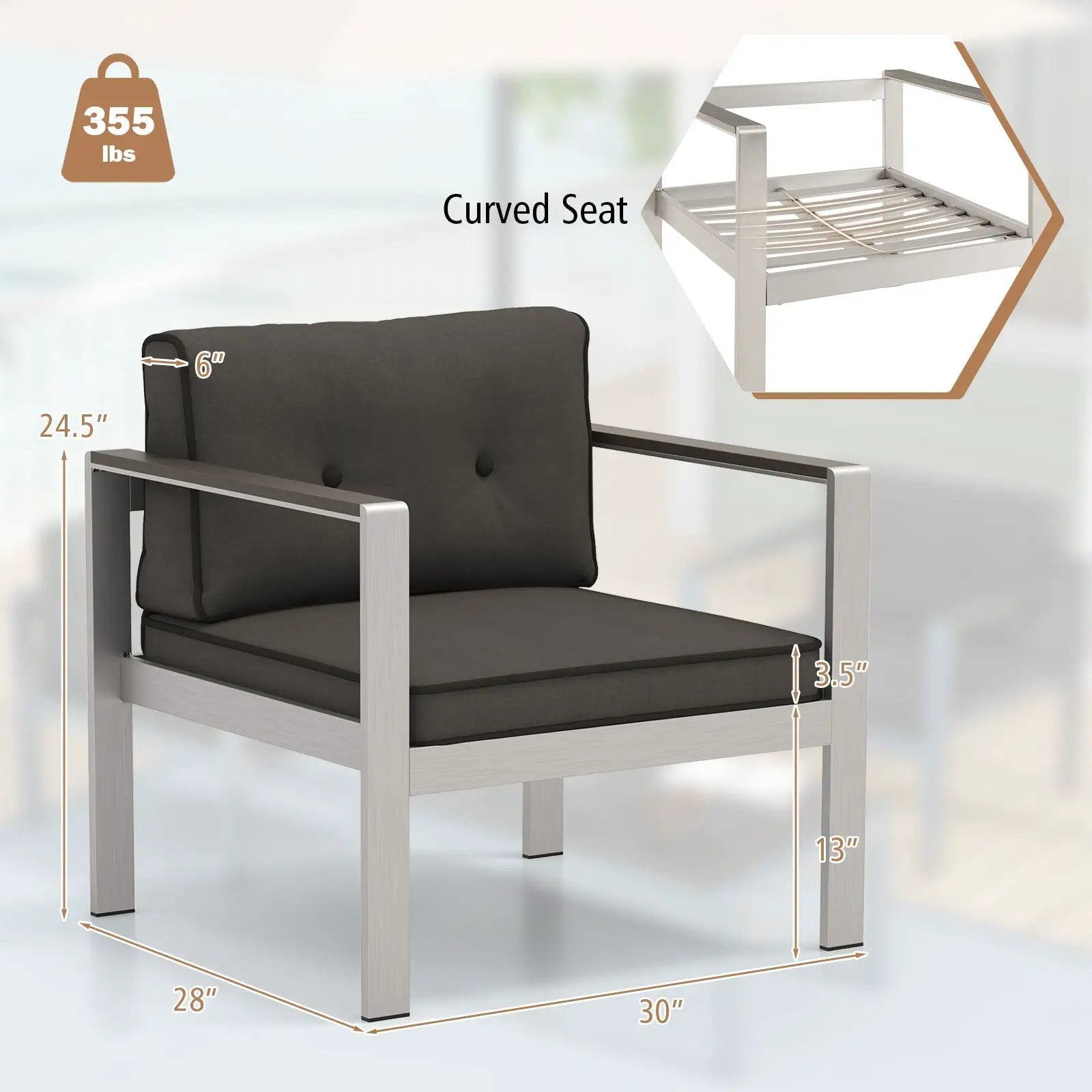 Contemporary Sofa Chair with WPC Armrests and Back Cushions-Gray by DirectDeals