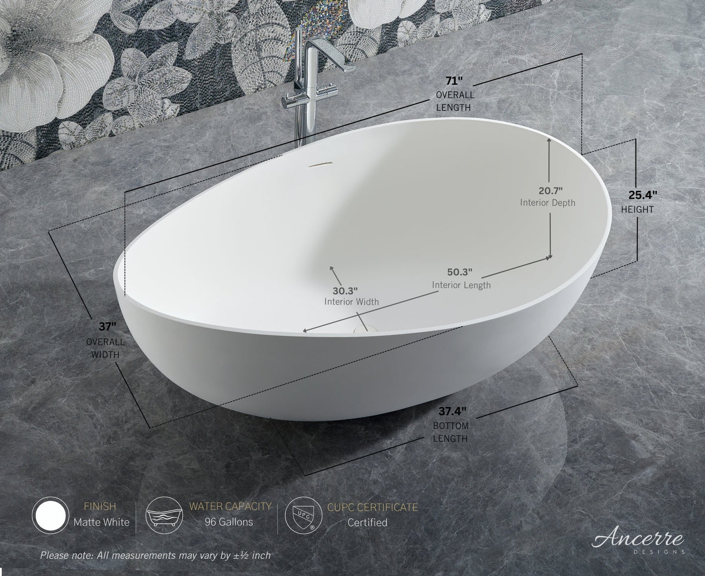 Contoure Freestanding Solid Surface Bathtub by Ancerre Designs
