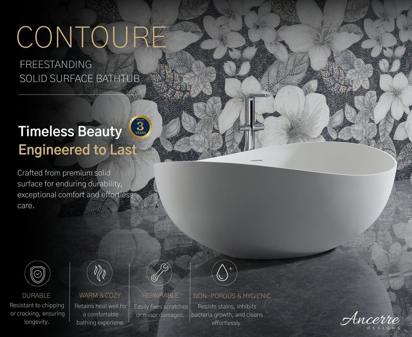 Contoure Freestanding Solid Surface Bathtub by Ancerre Designs