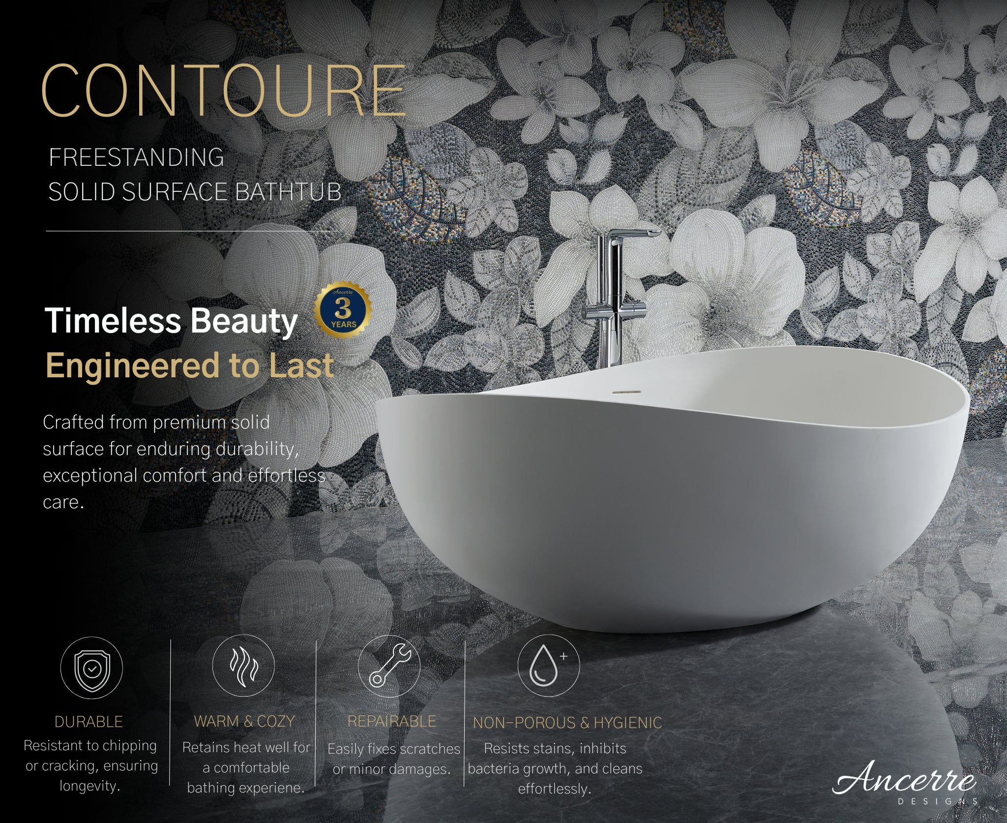 Contoure Freestanding Solid Surface Bathtub by Ancerre Designs