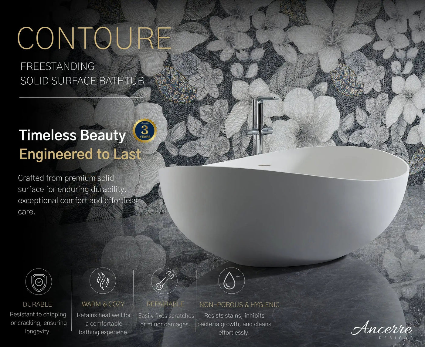 Contoure Freestanding Solid Surface Bathtub by Ancerre Designs