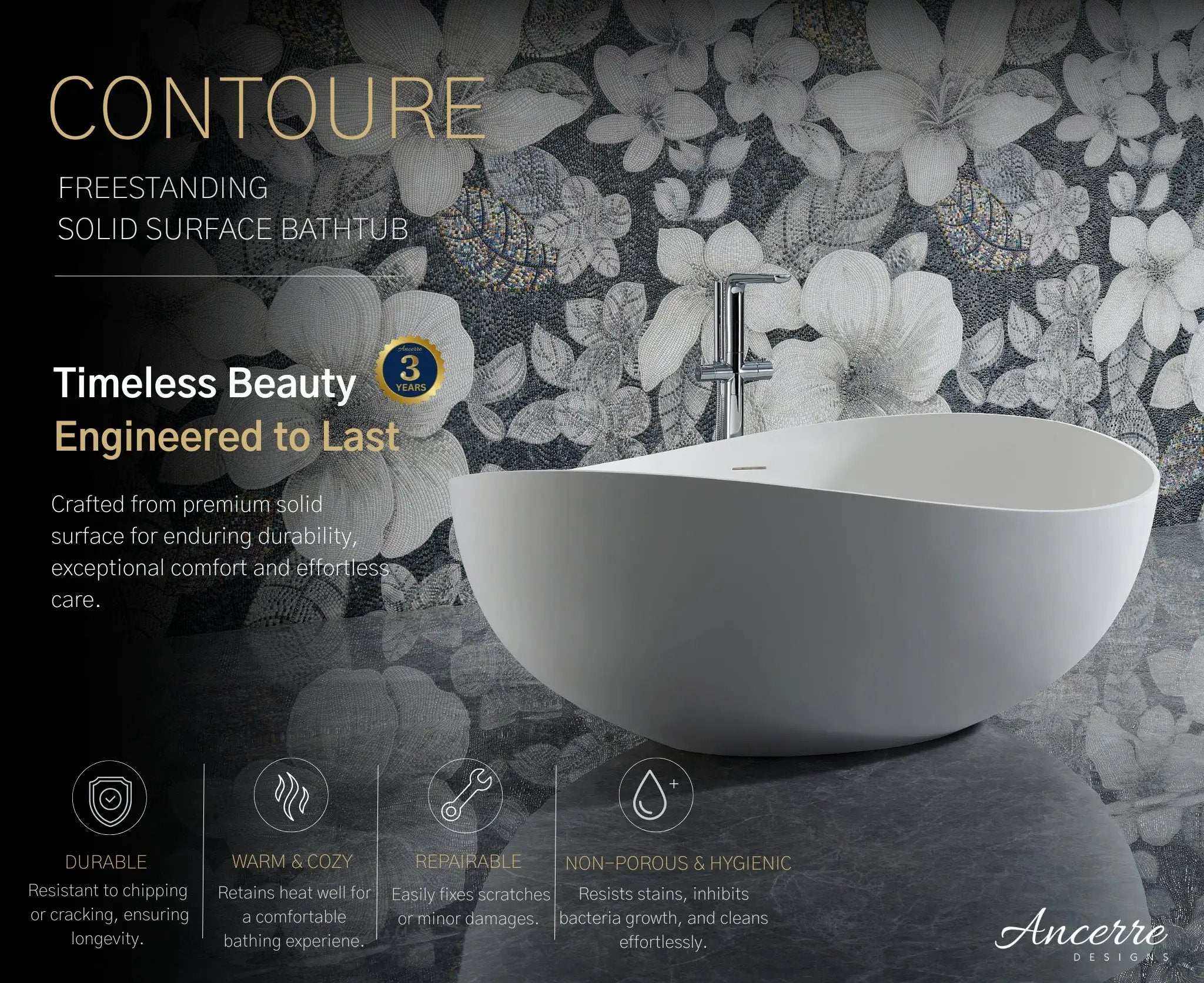 Contoure Freestanding Solid Surface Bathtub by Ancerre Designs