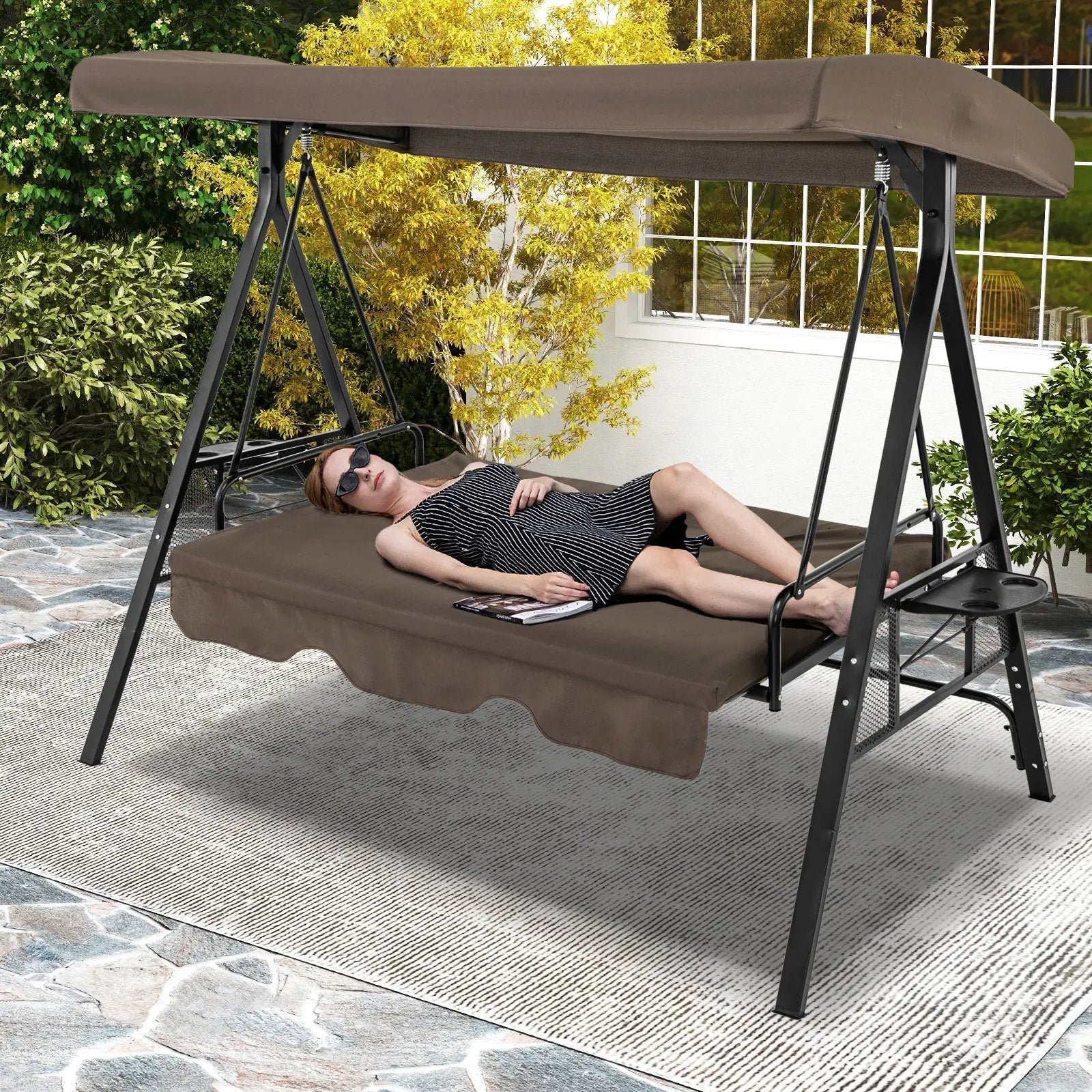3-Seat Convertible Porch Swing with Adjustable Canopy by DirectDeals
