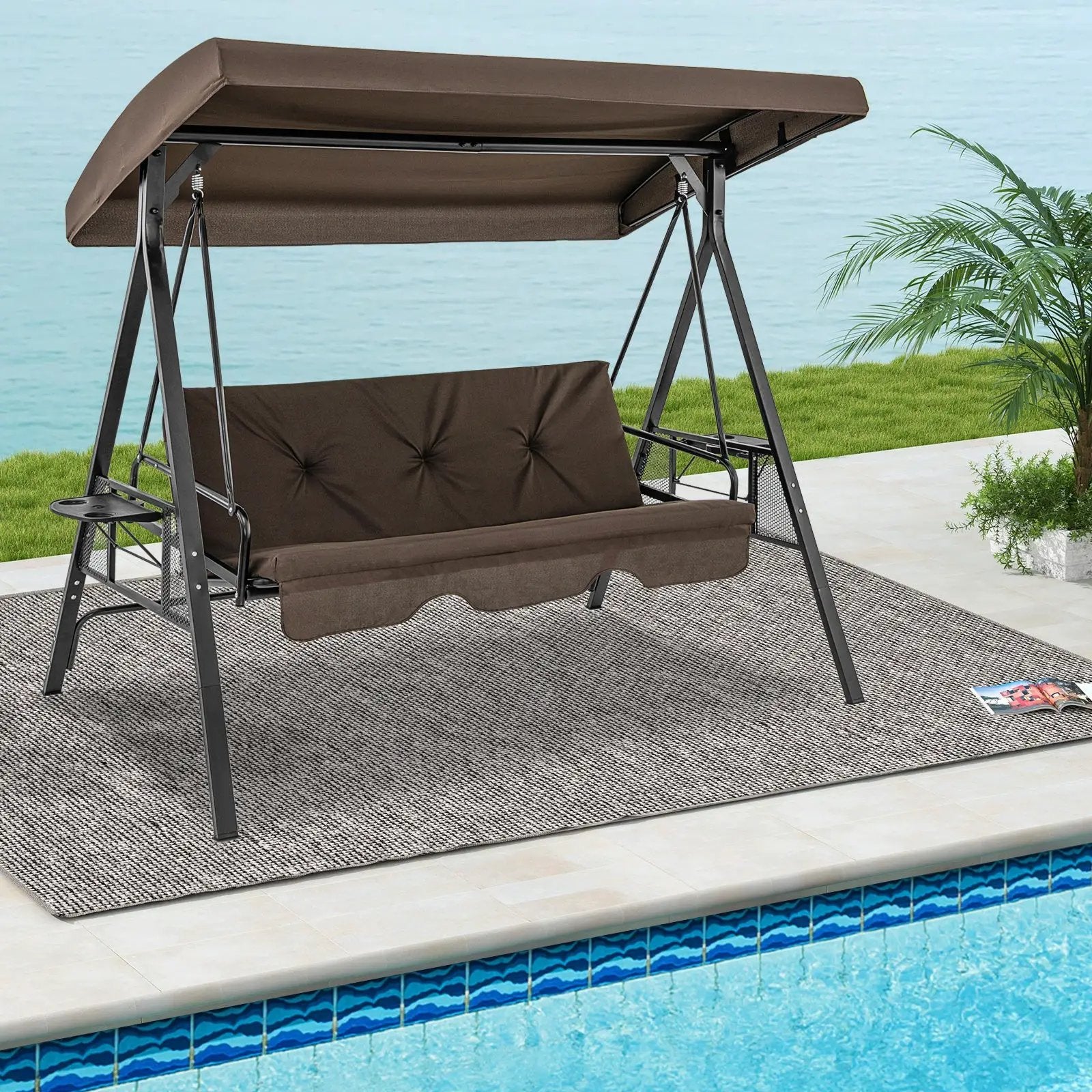 3-Seat Convertible Porch Swing with Adjustable Canopy by DirectDeals