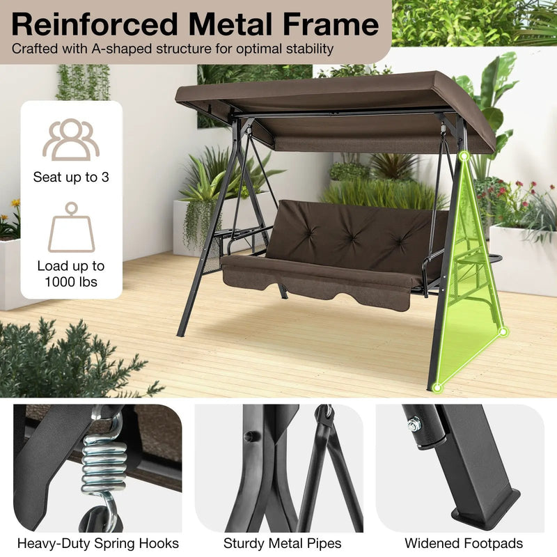 3-Seat Convertible Porch Swing with Adjustable Canopy by DirectDeals