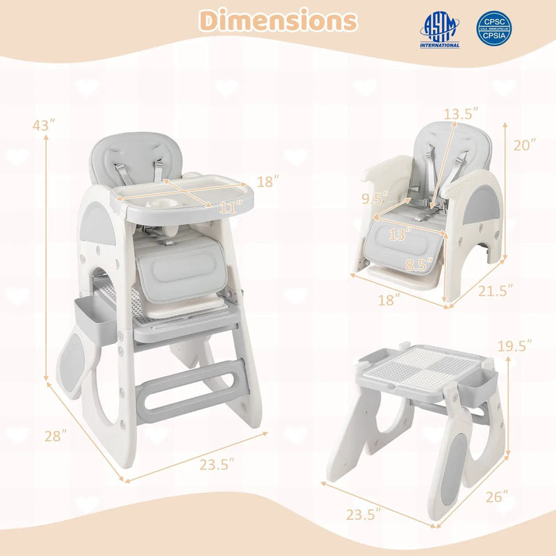 Convertible Baby High Chair with Double-layer Tray and Adjustable Backrest by DirectDeals