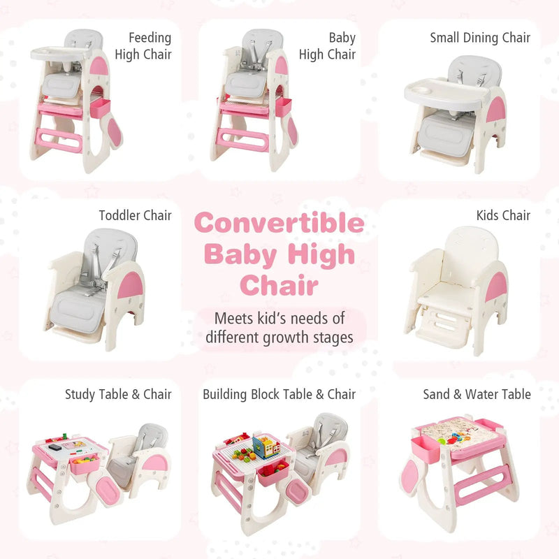 Convertible Baby High Chair with Double-layer Tray and Adjustable Backrest by DirectDeals