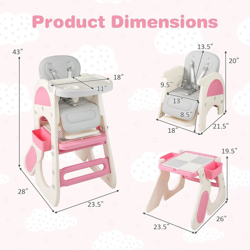 Convertible Baby High Chair with Double-layer Tray and Adjustable Backrest by DirectDeals