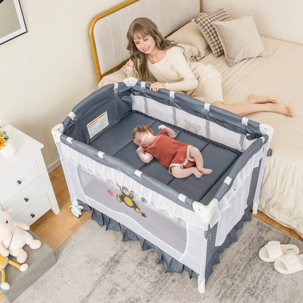 Convertible Bassinet with Removable Changing Table and Detachable Mesh Net by DirectDeals