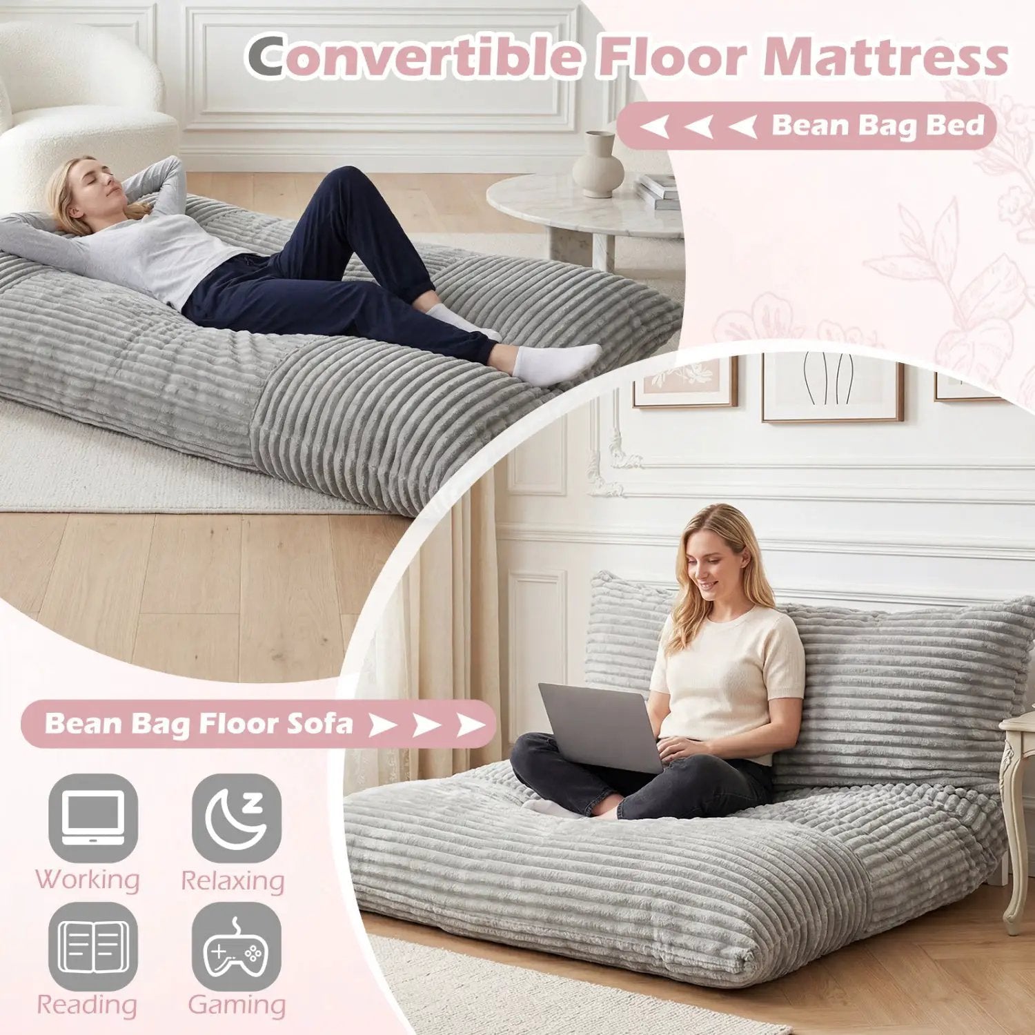 Convertible Bean Bag Floor Sofa with Washable Corduroy Cover by DirectDeals