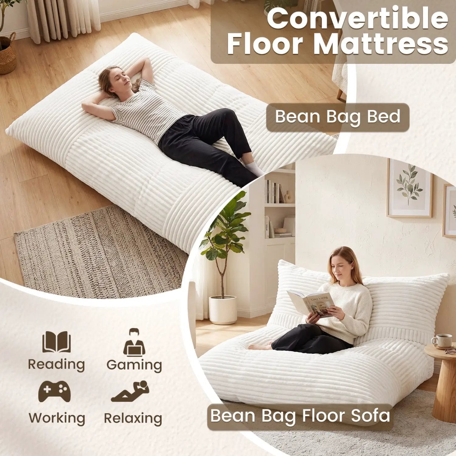 Convertible Bean Bag Floor Sofa with Washable Corduroy Cover by DirectDeals