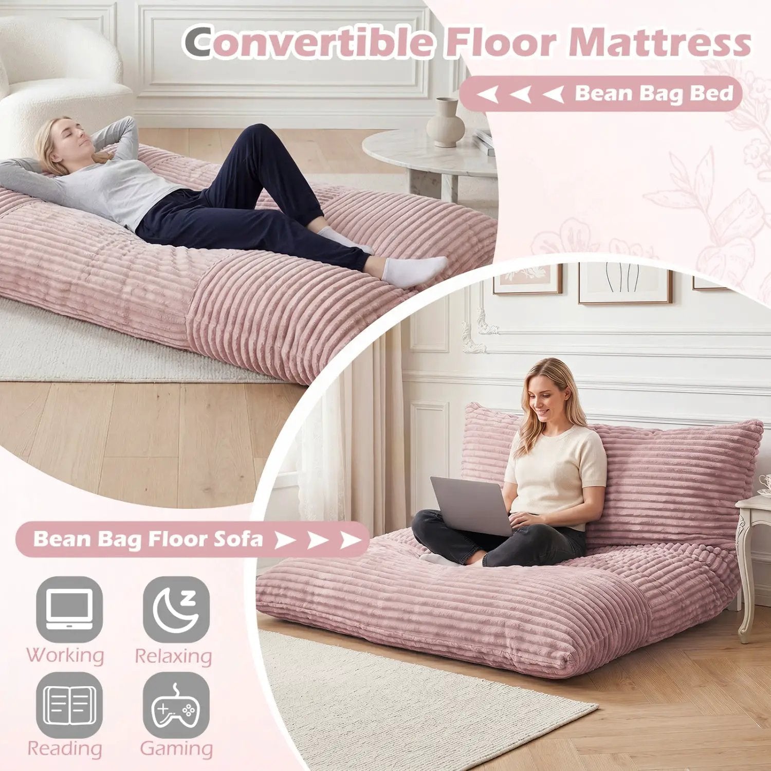 Convertible Bean Bag Floor Sofa with Washable Corduroy Cover by DirectDeals