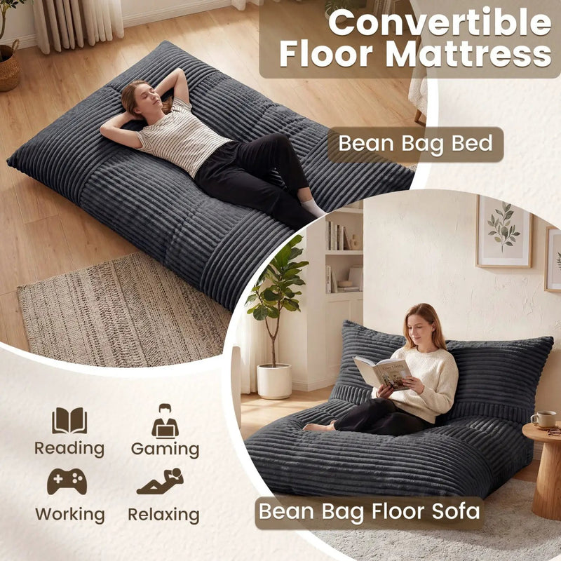 Convertible Bean Bag Floor Sofa with Washable Corduroy Cover by DirectDeals