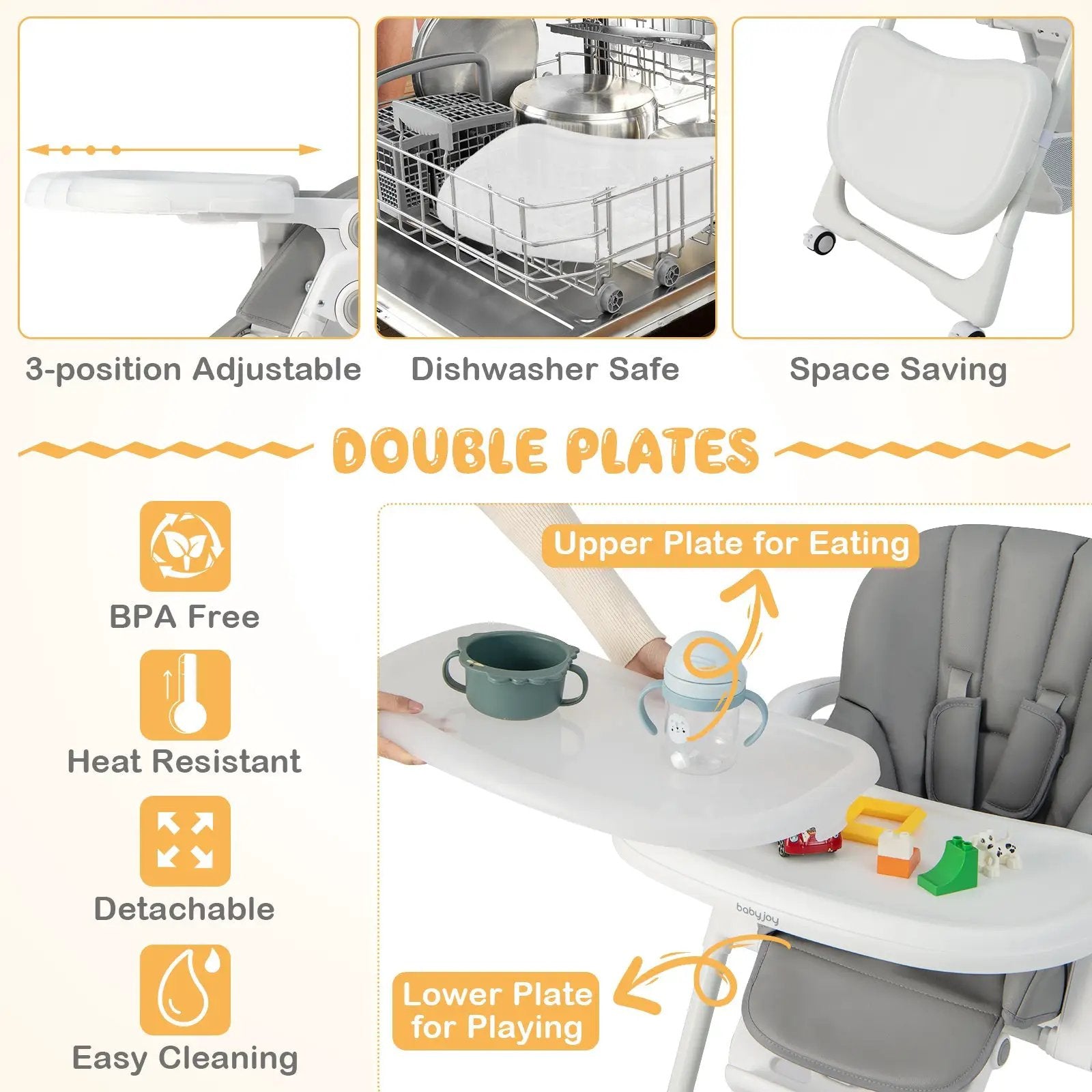 Convertible Infant Dining Chair with 5 Backrest and 3 Footrest Positions by DirectDeals