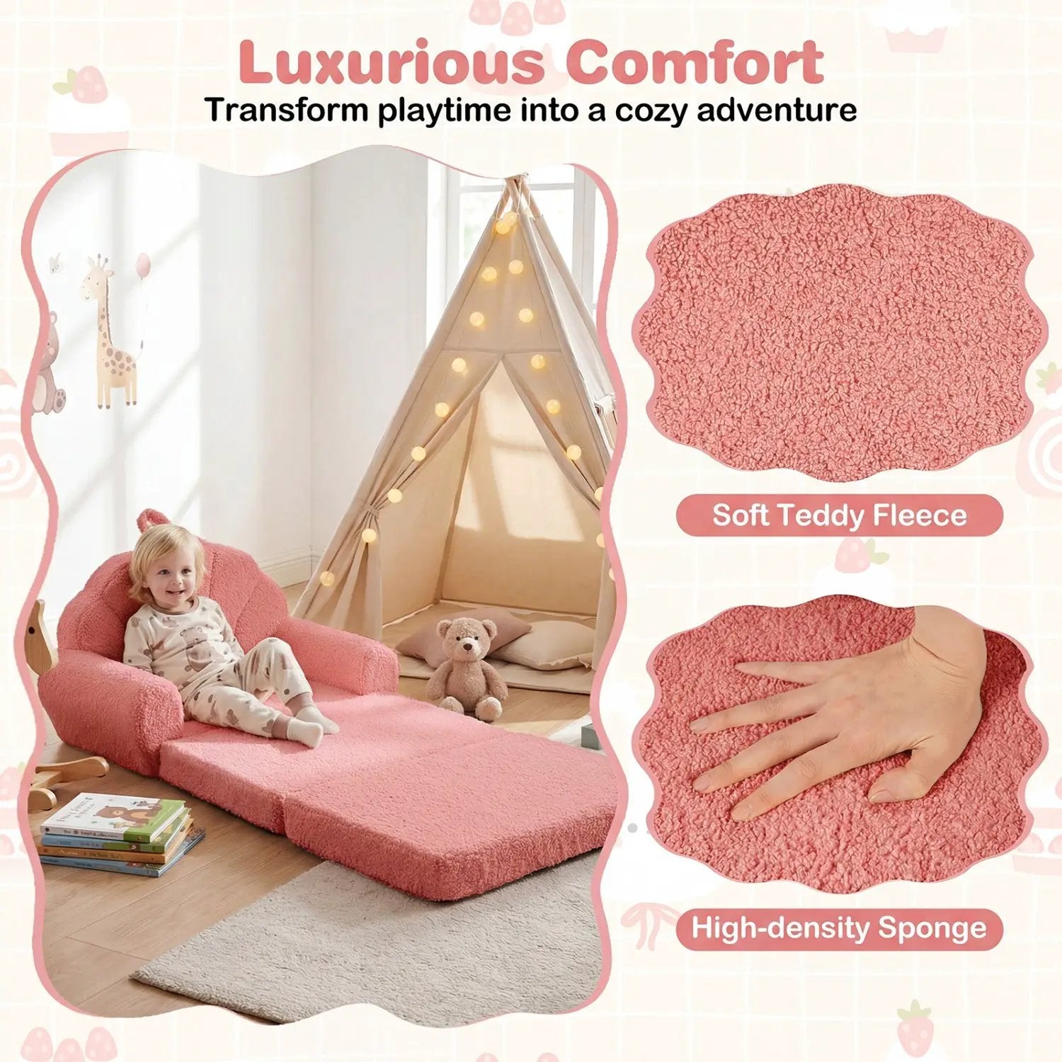 Convertible Kids Sofa 2-in-1 Fold out Toddler Couch Chair by DirectDeals