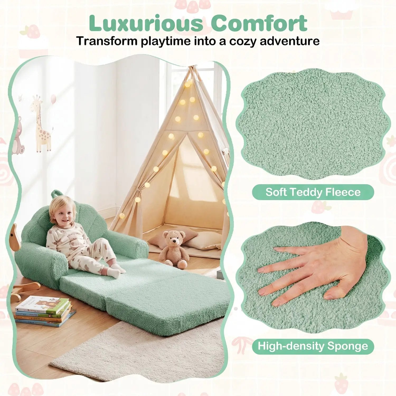 Convertible Kids Sofa 2-in-1 Fold out Toddler Couch Chair by DirectDeals