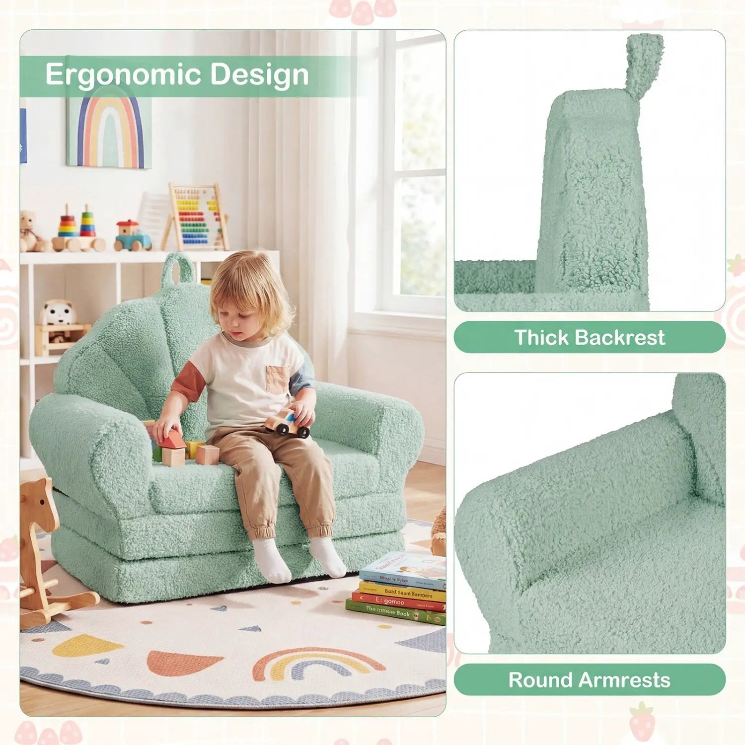 Convertible Kids Sofa 2-in-1 Fold out Toddler Couch Chair by DirectDeals
