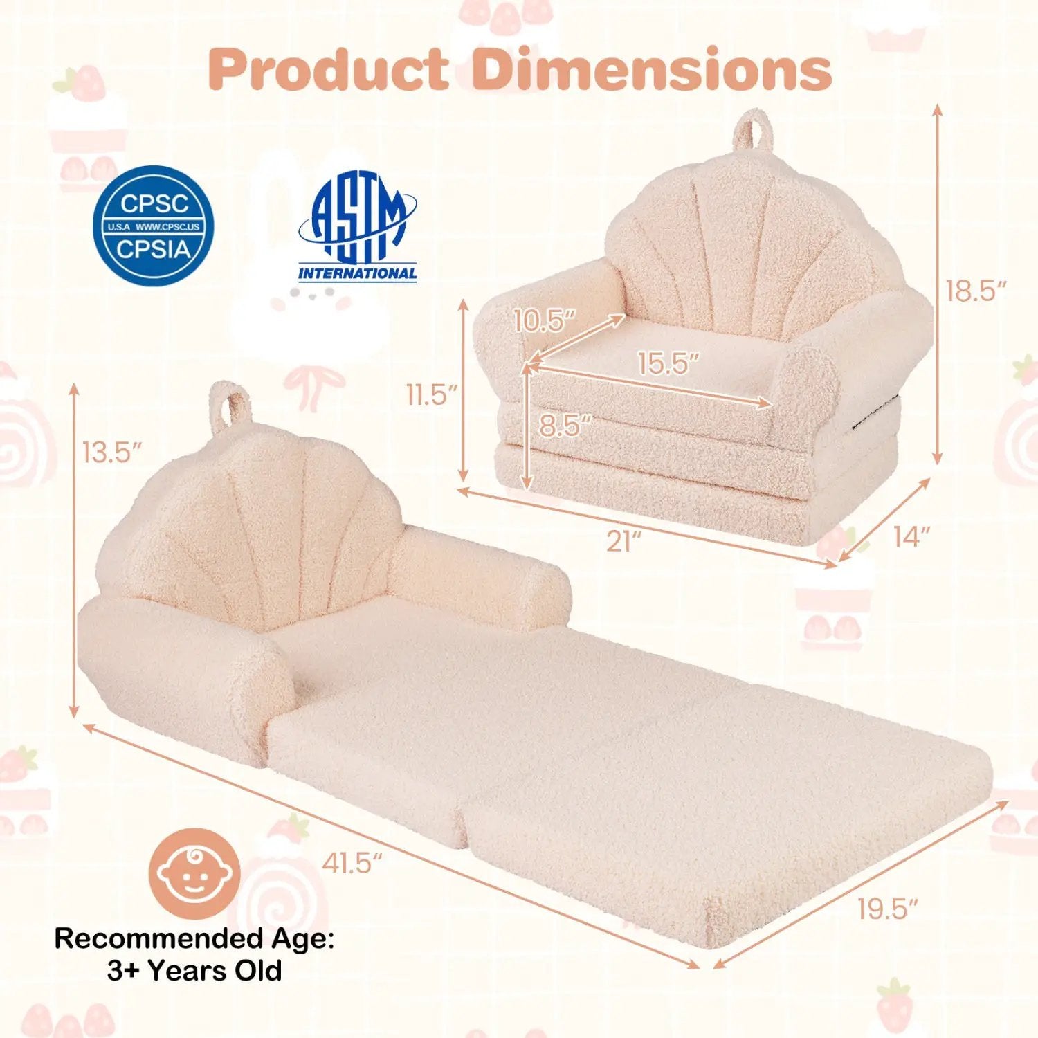 Convertible Kids Sofa 2-in-1 Fold out Toddler Couch Chair by DirectDeals