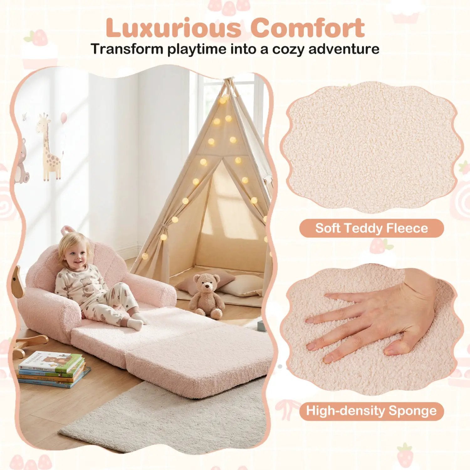 Convertible Kids Sofa 2-in-1 Fold out Toddler Couch Chair by DirectDeals