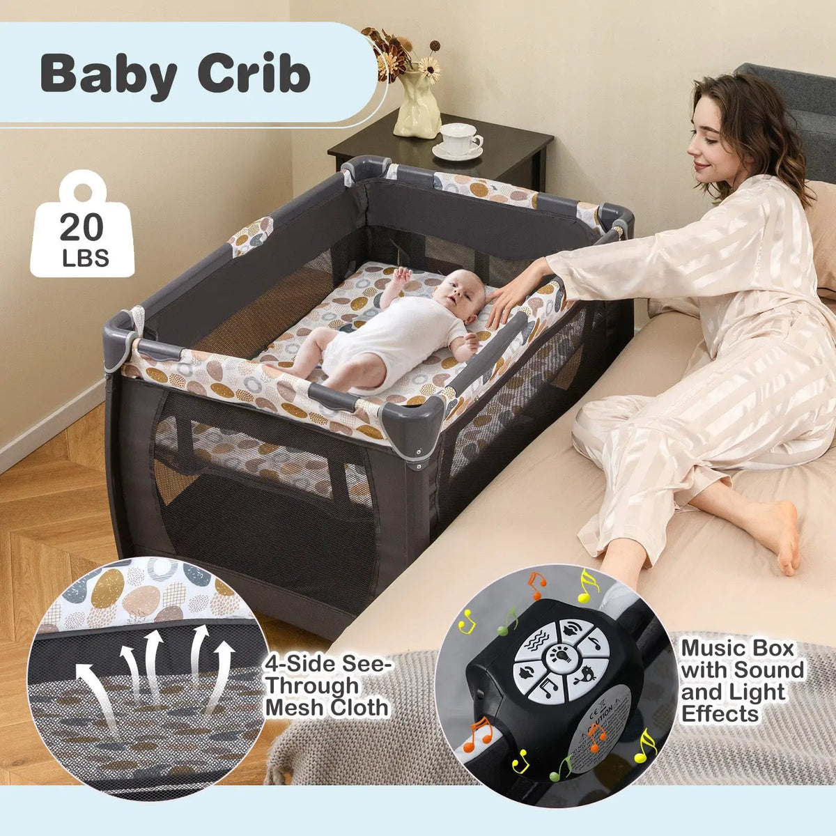 4-in-1 Convertible Portable Baby Playard Newborn Napper with Music and Toys by DirectDeals