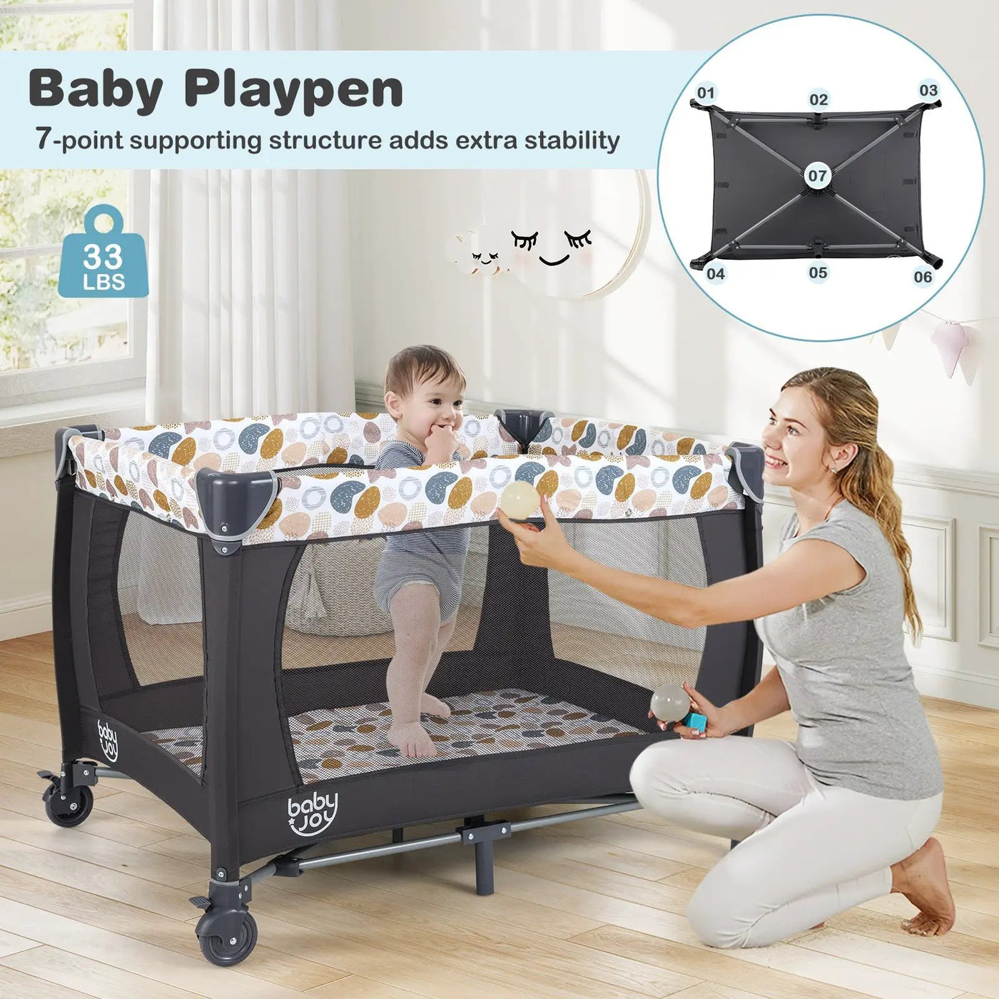 4-in-1 Convertible Portable Baby Playard Newborn Napper with Music and Toys by DirectDeals