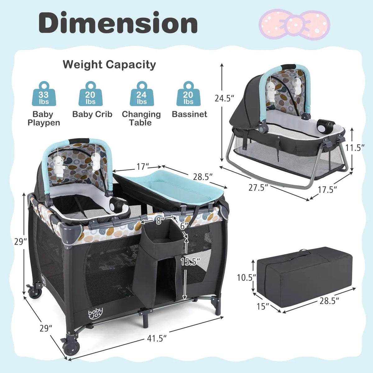 4-in-1 Convertible Portable Baby Playard Newborn Napper with Music and Toys by DirectDeals