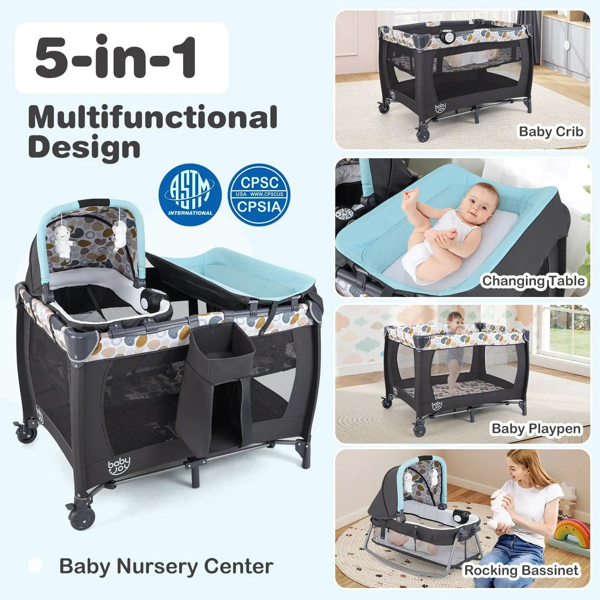 4-in-1 Convertible Portable Baby Playard Newborn Napper with Music and Toys by DirectDeals