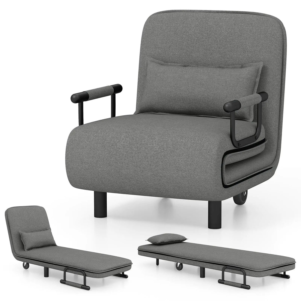 3-in-1 Convertible Sofa Bed with 5-Position Adjustable Backrest and Lumbar Pillow by DirectDeals