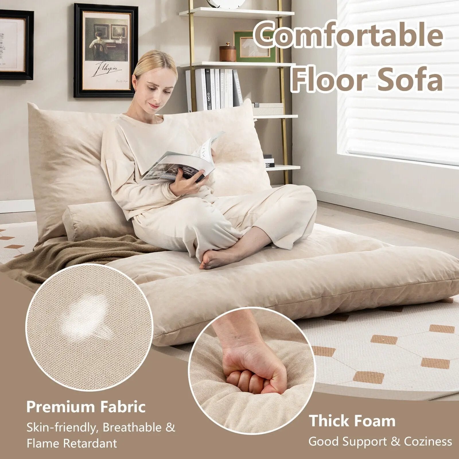 Adjustable Floor Sofa Bed with 2 Lumbar Pillows by DirectDeals