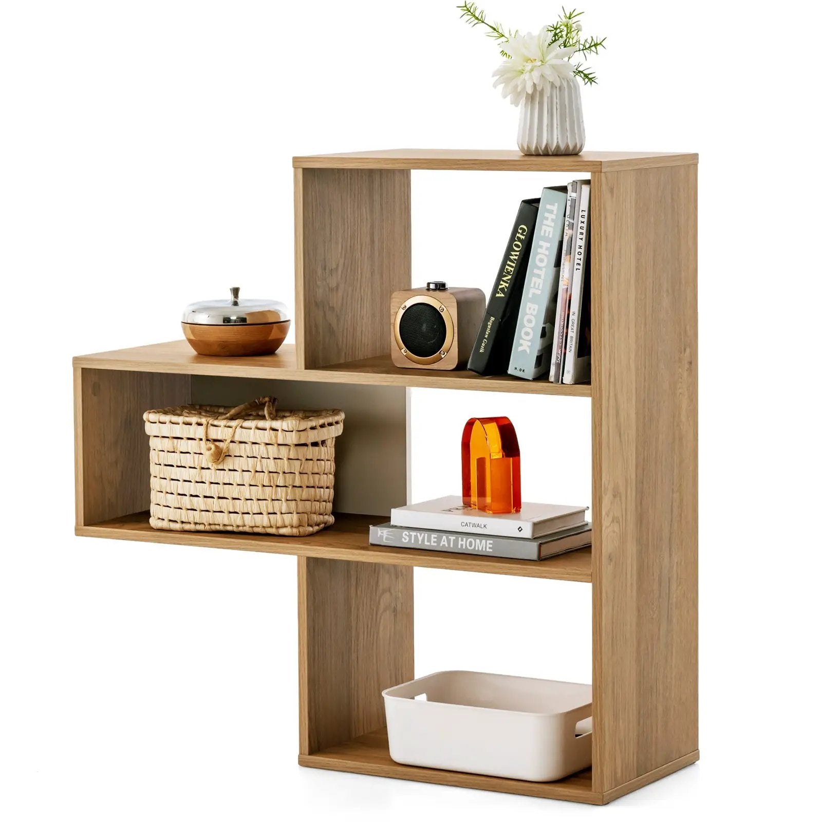 Convex Bookshelf 3-Shelf Open Bookcase Room Organizer with Anti-Toppling Device by DirectDeals