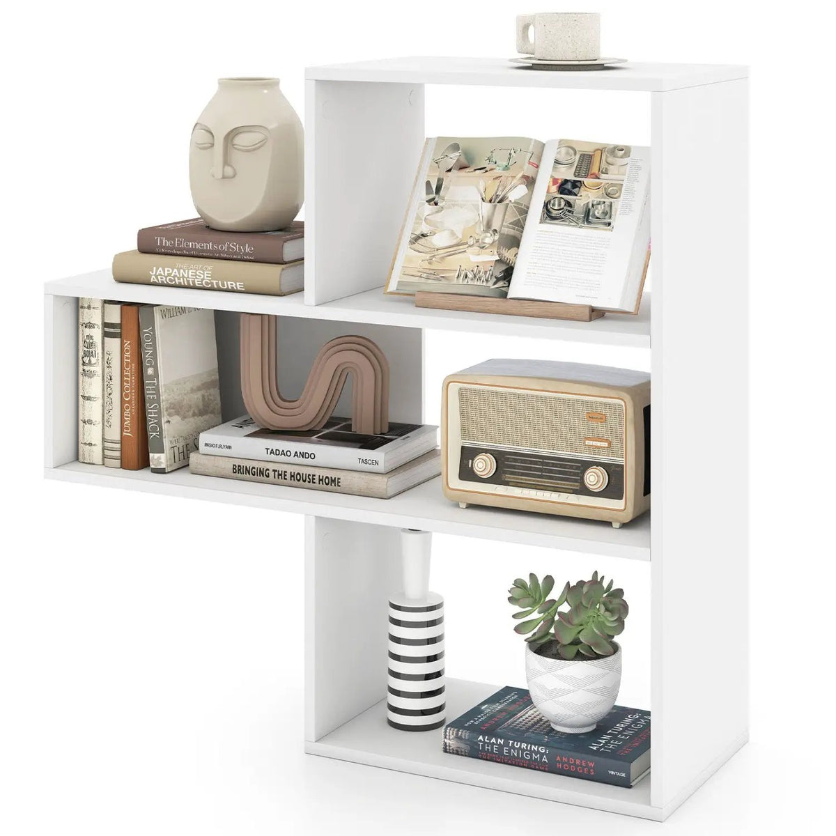 Convex Bookshelf with 3 Open Shelves and Anti-Tip Device by DirectDeals