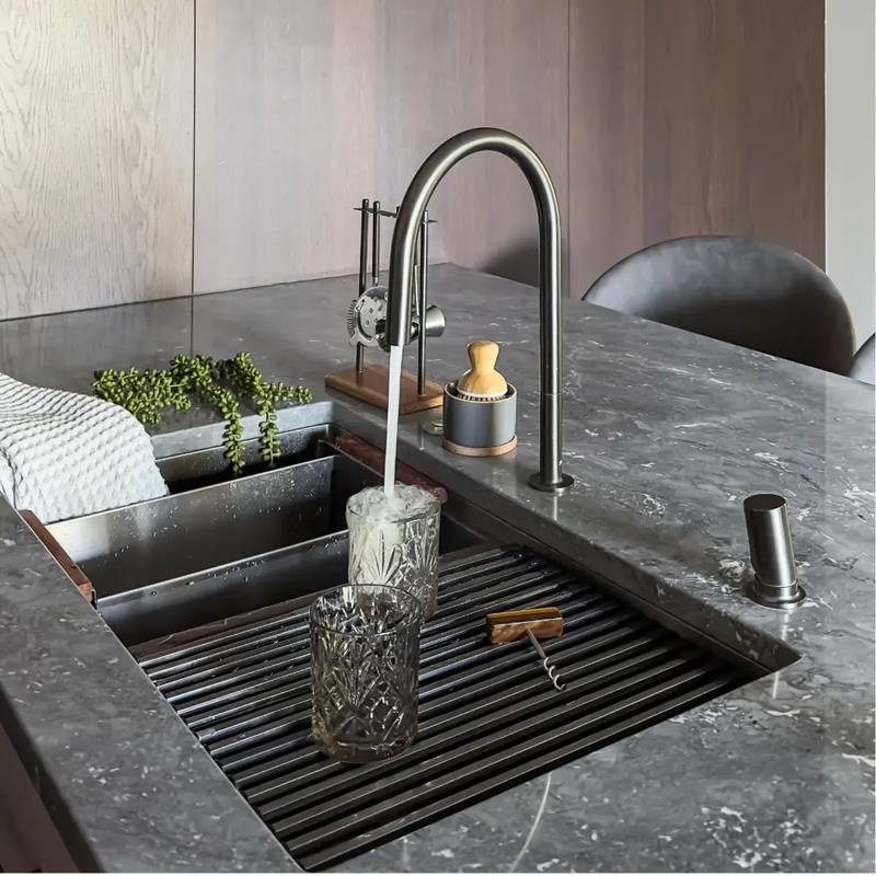Zeek 32" Workstation Double Bowl Gunmetal Matte Black Undermount / Drop-In Kitchen Sink With Accessories PVD Nano Tech Coating ENZO ZW-B509 by ZEEK
