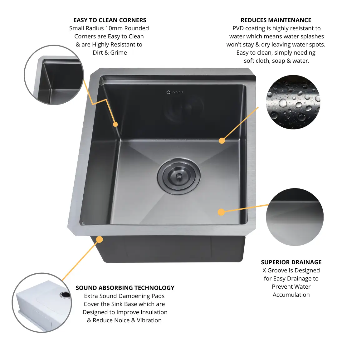 Zeek 15 x 17 Inch Gunmetal Undermount / Drop-In Workstation Sink for RV or Wet Bar 16G Stainless Steel ZW-B157 by ZEEK