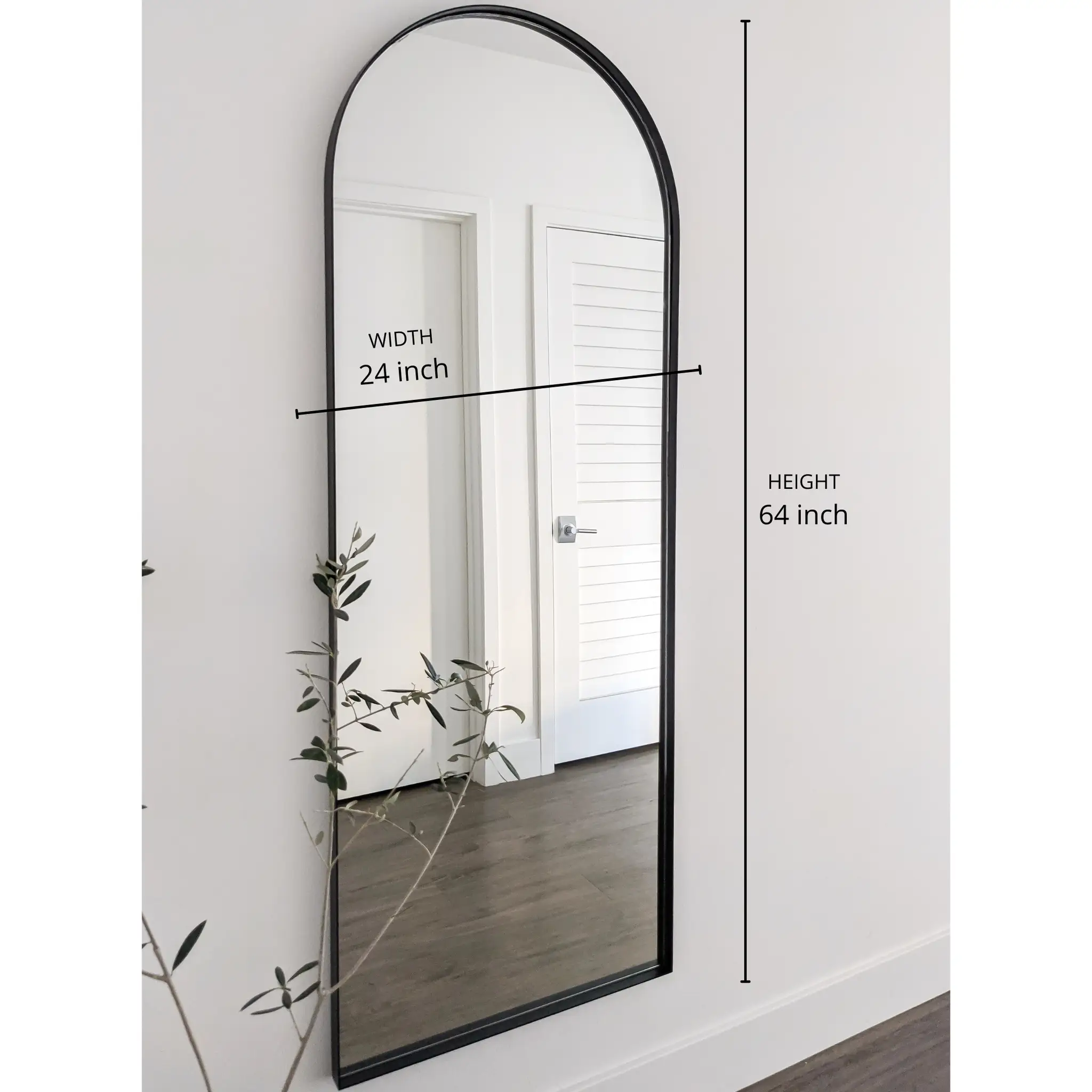 Zeek 64"x24" Black Metal Arched Wall Mirror, Thin Edge Full Length, Deep Set Mirror MB6424 by ZEEK