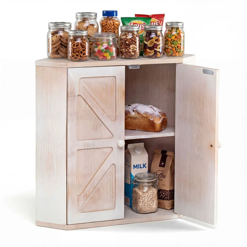 Corner Bread Box for Kitchen Counter Bamboo Double Layer Breadbox Organizer-White by DirectDeals