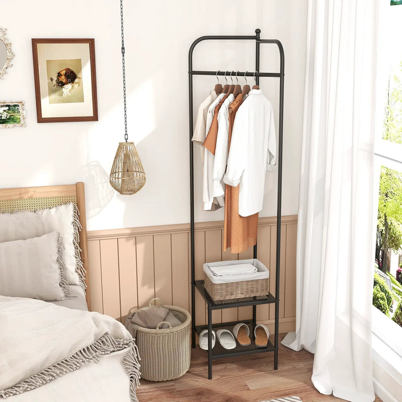 Corner Coat Rack with Top Hanger and 2 Mesh Shelves for Entryway Hallway Living Room Bedroom by DirectDeals