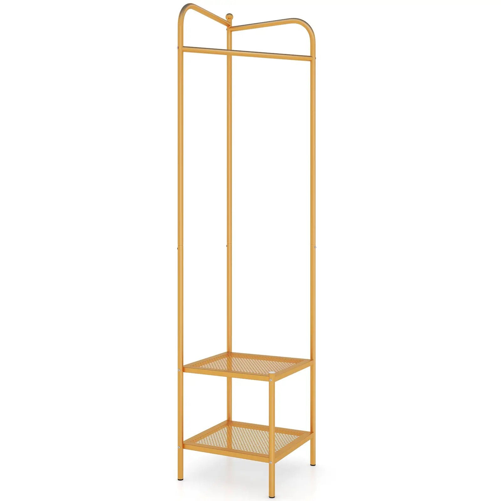 Corner Coat Rack with Top Hanger and 2 Mesh Shelves for Entryway Hallway Living Room Bedroom by DirectDeals