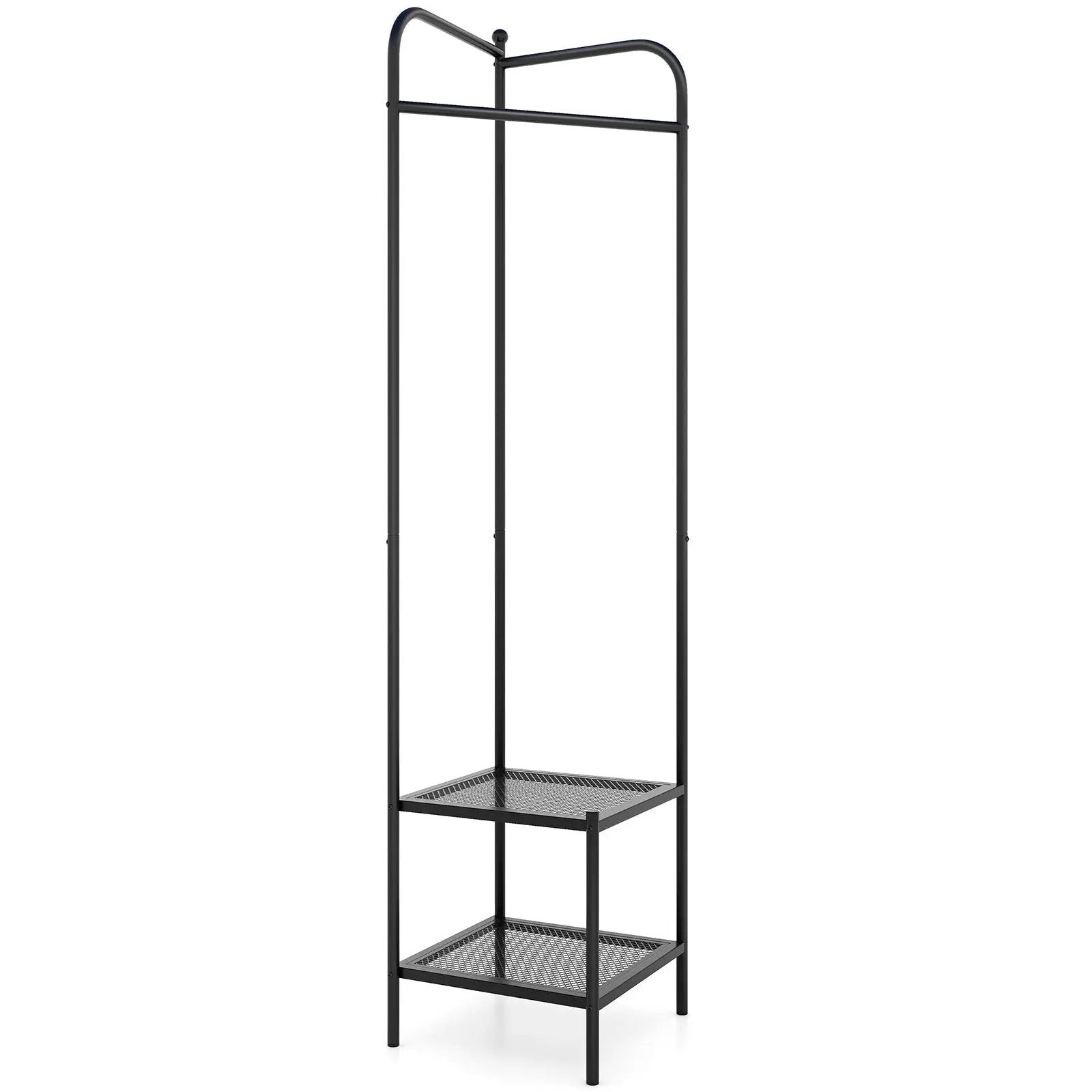 Corner Coat Rack with Top Hanger and 2 Mesh Shelves for Entryway Hallway Living Room Bedroom by DirectDeals