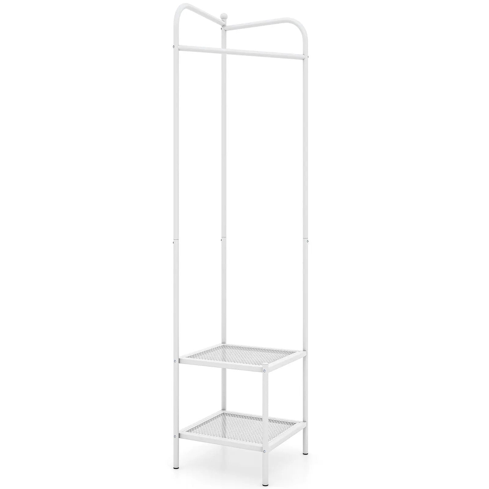 Corner Coat Rack with Top Hanger and 2 Mesh Shelves for Entryway Hallway Living Room Bedroom by DirectDeals