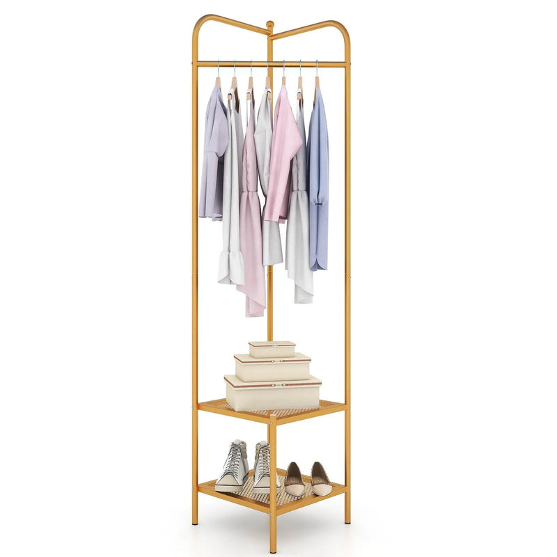 Corner Coat Rack with Top Hanger and 2 Mesh Shelves for Entryway Hallway Living Room Bedroom by DirectDeals