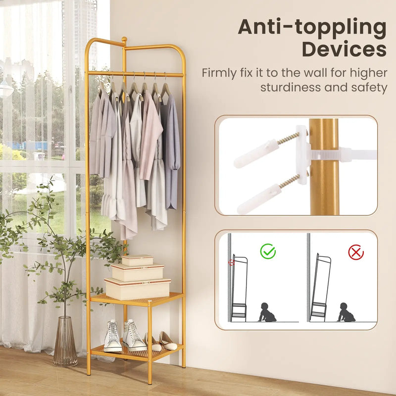 Corner Coat Rack with Top Hanger and 2 Mesh Shelves for Entryway Hallway Living Room Bedroom by DirectDeals
