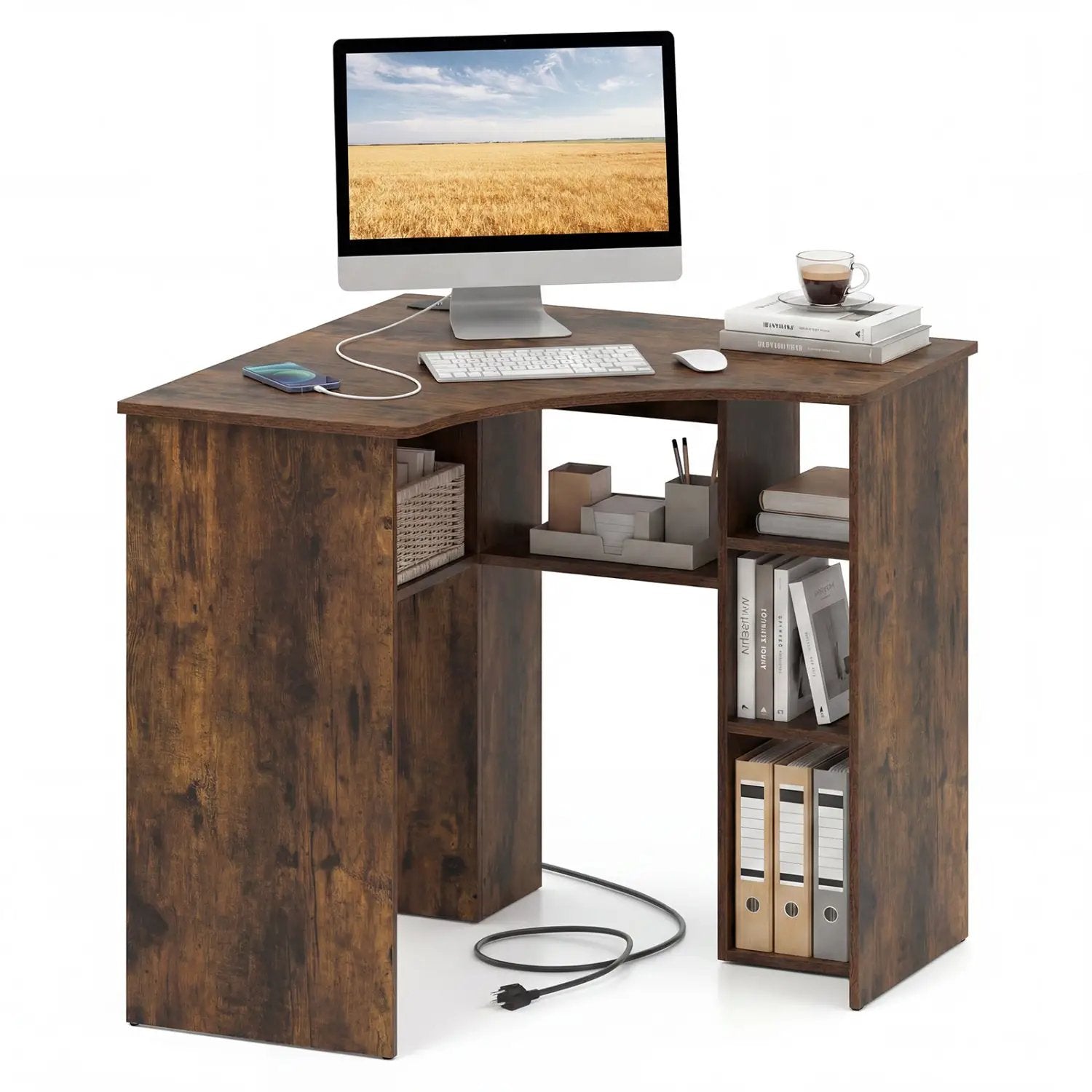 Corner Computer Desk Triangle Home Office Desk with Adjustable Shelf and Arc-Shaped Profile by DirectDeals