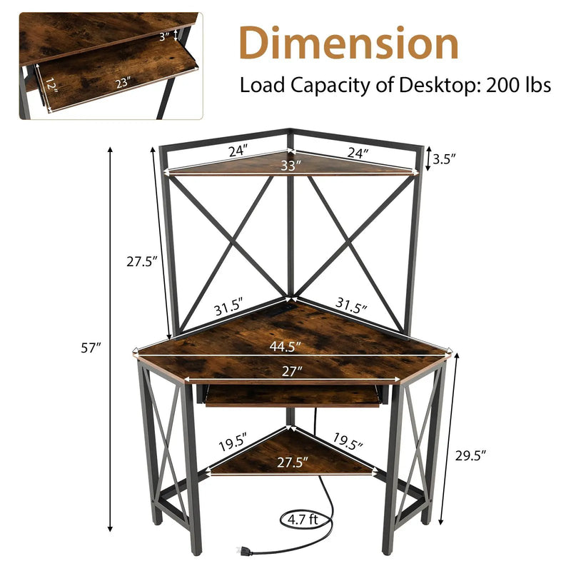 Space-Saving Corner Computer Desk with with Hutch and Keyboard Tray by DirectDeals