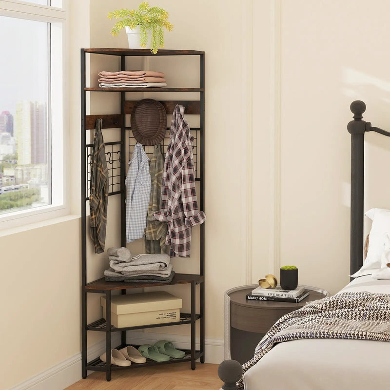 5-Tier Corner Hall Tree with Shoe Storage Bench by DirectDeals